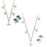 Fashion Stainless Steel Jewelry Sets, Stud Earring & necklace, with 2Inch extender chain, Bird, plated, fashion jewelry & oval chain & for woman 1.5mm Approx 16.5 Inch 