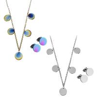 Fashion Stainless Steel Jewelry Sets, Stud Earring & necklace, with 2Inch extender chain, plated, fashion jewelry & oval chain & for woman 1.5mm Approx 16.5 Inch 