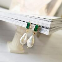 Brass Drop Earring, with Crystal & Plastic Pearl, gold color plated, vintage & fashion jewelry & for woman, white, 30mm 