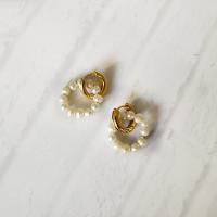Brass Drop Earring, with Plastic Pearl, gold color plated, Mini & fashion jewelry & for woman, 34mm 