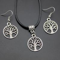 Fashion Zinc Alloy Jewelry Sets, earring & necklace, Tree, antique silver color plated, 2 pieces & for woman & hollow, 20*24mm Inch 