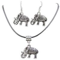 Fashion Zinc Alloy Jewelry Sets, earring & necklace, Elephant, antique silver color plated, 2 pieces & for woman, 21*24mm Inch 