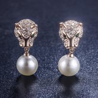 Zinc Alloy Drop Earring, with Plastic Pearl, Leopard, plated, for woman & with rhinestone 26*10mm 