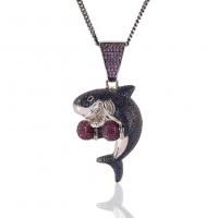 Brass Necklace, with stainless steel chain & Cubic Zirconia, Shark, plated, French Rope Chain & for man 73*36mm Inch 