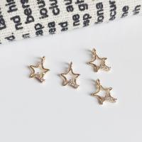 Brass Star Pendants, gold color plated, DIY & micro pave cubic zirconia 