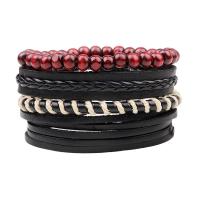 PU Leather Cord Bracelet, with Wood, 4 pieces & adjustable & for man Approx 7.5 Inch 