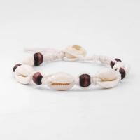 corde de cire bracelet de cheville, avec coquille & bois, réglable & pour femme, blanc Environ 7.1-11 pouce, Vendu par brin
