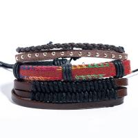 PU Leather Cord Bracelet, with Wood & Brass, random style & 4 pieces & Unisex & adjustable Approx 7.5 Inch 