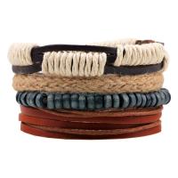 PU Leather Cord Bracelet, with Wood, 4 pieces & Unisex & adjustable Approx 7.5 Inch 
