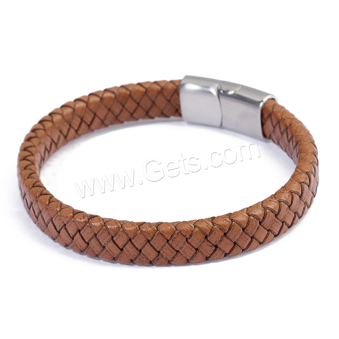 PU Leather Cord Bracelet, with Stainless Steel, different size for choice & for man, brown, Sold By Strand