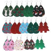 PU Leather Drop Earring, with Stainless Steel, Teardrop, Christmas Design & for woman, original color, 75mm 