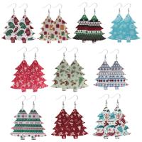 PU Leather Drop Earring, with Stainless Steel, Christmas Tree, Christmas Design & for woman, original color, 75mm 