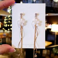 Zinc Alloy Rhinestone Drop Earring, with Plastic Pearl, Flower, gold color plated, Korean style & for woman & with rhinestone, 92mm 