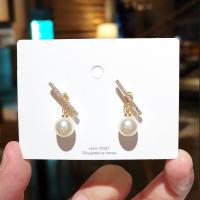 Plastic Pearl Zinc Alloy Earring, with Plastic Pearl, gold color plated, Korean style & for woman & with rhinestone, 29mm 