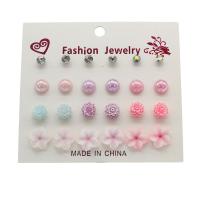 Resin Stud Earring, 12 pieces & for woman & with rhinestone - 