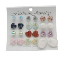 Resin Stud Earring, with ABS Plastic Pearl, 12 pieces & for woman - 