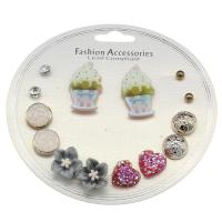 Resin Stud Earring, 7 pieces & for woman & with rhinestone -3mm 