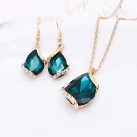 Rhinestone Zinc Alloy Jewelry Set, earring & necklace, with Crystal, with 5cm extender chain, gold color plated, French Rope Chain & for woman & with rhinestone Approx 17.72 Inch 