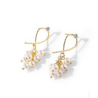 Zinc Alloy Drop Earring, with Plastic Pearl, plated, fashion jewelry & for woman & with rhinestone, golden 