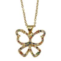 Cubic Zirconia Stainless Steel Necklace, Butterfly, gold color plated, oval chain & micro pave cubic zirconia & for woman 1.5mm Approx 17 Inch 