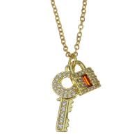 Zirkonia Edelstahl Halskette, mit Verlängerungskettchen von 1.5Inch, Lock and Key, goldfarben plattiert, Oval-Kette & Micro pave Zirkonia & für Frau, 9x20.5mm,7.5x10.5mm,1.5mm, Länge:ca. 17 ZollInch, verkauft von Strang