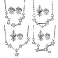 Cubic Zirconia Stainless Steel Jewelry Sets, Stud Earring & necklace, with rubber earnut, with 2Inch extender chain, oval chain & for woman & with cubic zirconia, original color Approx 17 Inch 
