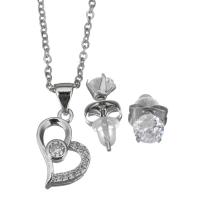 Cubic Zirconia Stainless Steel Jewelry Sets, Stud Earring & necklace, with rubber earnut, with 2Inch extender chain, oval chain & micro pave cubic zirconia & for woman, original color 1.5mm,5mm Approx 17 Inch 