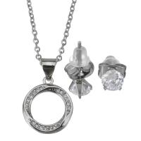 Cubic Zirconia Stainless Steel Jewelry Sets, Stud Earring & necklace, with rubber earnut, with 2Inch extender chain, oval chain & micro pave cubic zirconia & for woman, original color 1.5mm,5mm Approx 17 Inch 