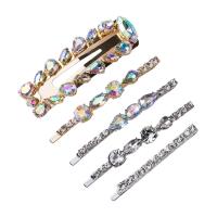 Hair Slide, Zinc Alloy, with acrylic rhinestone, plated, 5 pieces & fashion jewelry & for woman, 60*21mm 