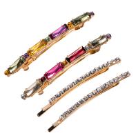 Hair Slide, Zinc Alloy, gold color plated, 4 pieces & fashion jewelry & for woman & with rhinestone, 80*8mm 
