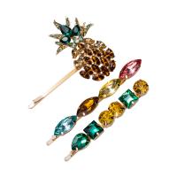 Hair Slide, Zinc Alloy, gold color plated, three pieces & for woman & with rhinestone, 70*62mm 