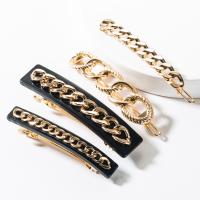 Hair Slide, Zinc Alloy, with Resin, gold color plated, 4 pieces & for woman, 92*20mm 