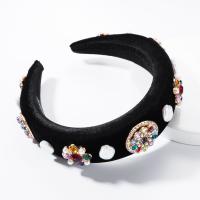 Hair Bands, Zinc Alloy, with Natural Stone & Pleuche & Plastic Pearl, fashion jewelry & for woman & with rhinestone, black, 45mm 
