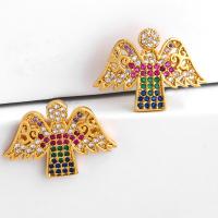 Rhinestone Brass Stud Earring, gold color plated & for woman & with rhinestone, 19*8mm,20*14mm 