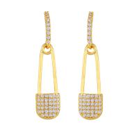 Cubic Zirconia Micro Pave Brass Earring, gold color plated, fashion jewelry & micro pave cubic zirconia & for woman, 31*7mm 