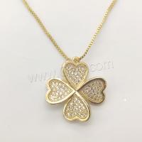 Cubic Zircon Micro Pave Brass Necklace, Four Leaf Clover, plated, fashion jewelry & micro pave cubic zirconia & for woman Approx 19.7 Inch 