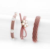 Ponytail Holder, Rubber Band, with Plastic Pearl, three pieces & fashion jewelry & for woman, pink, 50mm 