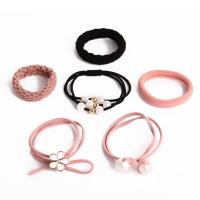 Ponytail Holder, Rubber Band, with Plastic Pearl, 6 pieces & fashion jewelry & for woman, mixed colors, 50mm 