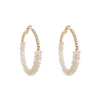Zinc Alloy Rhinestone Hoop Earring, with Crystal, sterling silver post pin, gold color plated, for woman & with rhinestone, 56mm 