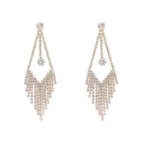 Brass Tassel Earring, sterling silver post pin, plated, micro pave cubic zirconia & for woman & hollow 