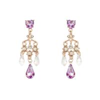 Brass Drop Earring, with Crystal, gold color plated, micro pave cubic zirconia & for woman & hollow 