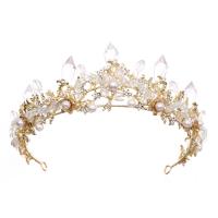 Bridal Tiaras, Zinc Alloy, with ABS Plastic Pearl & Crystal, gold color plated, for woman & with rhinestone, white 