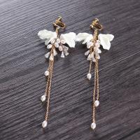 Bridal Earring, Zinc Alloy, with ABS Plastic Pearl & Shell & Crystal, Tassel, gold color plated, Korean style & for woman, white, 130mm 