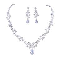 Wedding Jewelry Set, Zinc Alloy, earring & necklace, with 6cm extender chain, silver color plated & for woman & with rhinestone Approx 17.72 Inch 