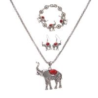 Turquoise Zinc Alloy Jewelry Sets, bracelet & earring & necklace, with turquoise, Elephant, antique silver color plated, three pieces & lantern chain & for woman Approx 17.72 Inch, Approx 7.5 Inch 