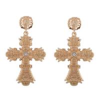 Zinc Alloy Rhinestone Drop Earring, Cross, plated, fashion jewelry & for woman & with rhinestone, golden 