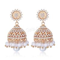 Cubic Zirconia Micro Pave Brass Earring, with Plastic Pearl, brass post pin, Plating champagne gold, micro pave cubic zirconia & for woman, metallic color plated 