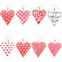 Zinc Alloy Drop Earring, PU Leather, with Zinc Alloy, Heart, silver color plated, 8 pieces & for woman 62*44mm 