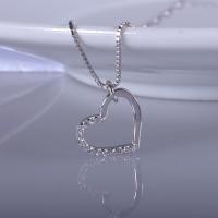 Brass Cubic Zirconia Necklace, Heart, silver color plated, box chain & for woman, 11.2*9.6mm Inch 