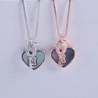 Brass Cubic Zirconia Necklace, with Cubic Zirconia, heart and key, plated, box chain & for woman 11.9*9.9mm Inch 